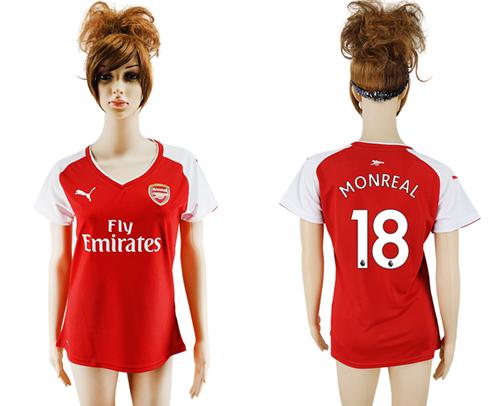 Women's Arsenal #18 Monreal Home Soccer Club Jersey - Click Image to Close